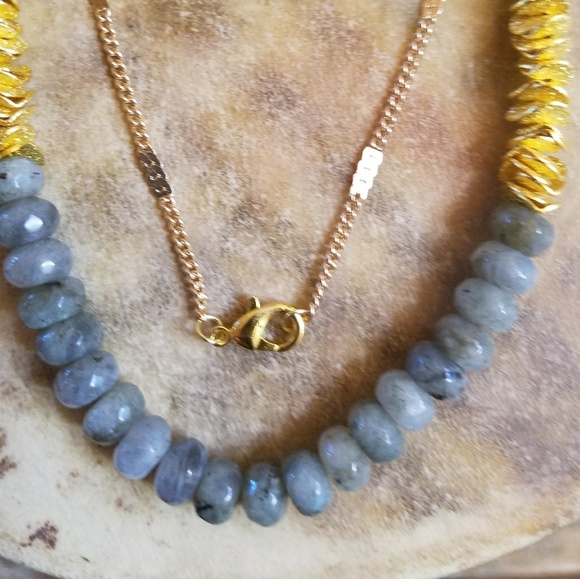 Labradorite & 24k Rondelle Gold Ruffle Necklace - Picture 3 of 4